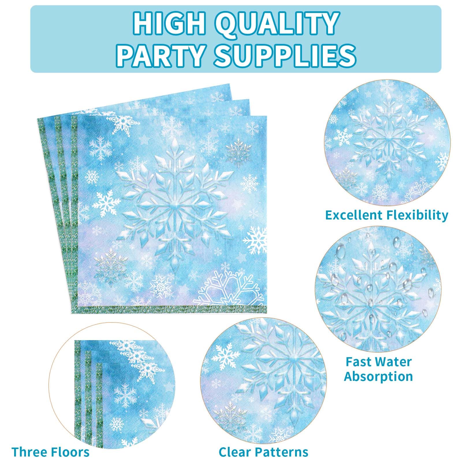 Grencian 96-Piece Frozen Party Tableware Set – Disposable Plates, Napkins & Forks for Winter Wonderland Themes, Serves 24