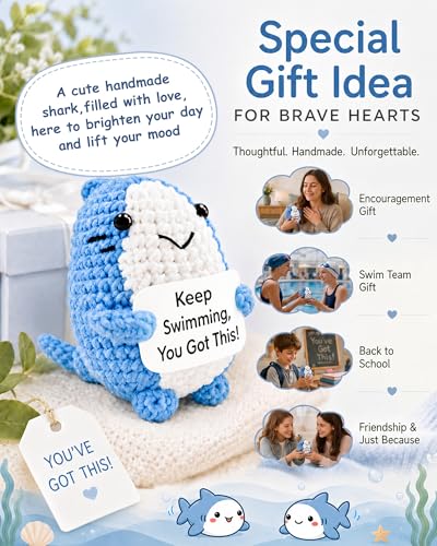 Grepacs Handmade Crochet Emotional Support Shark – Encouragement Gift for Graduation, Office Desk Decor, Birthday