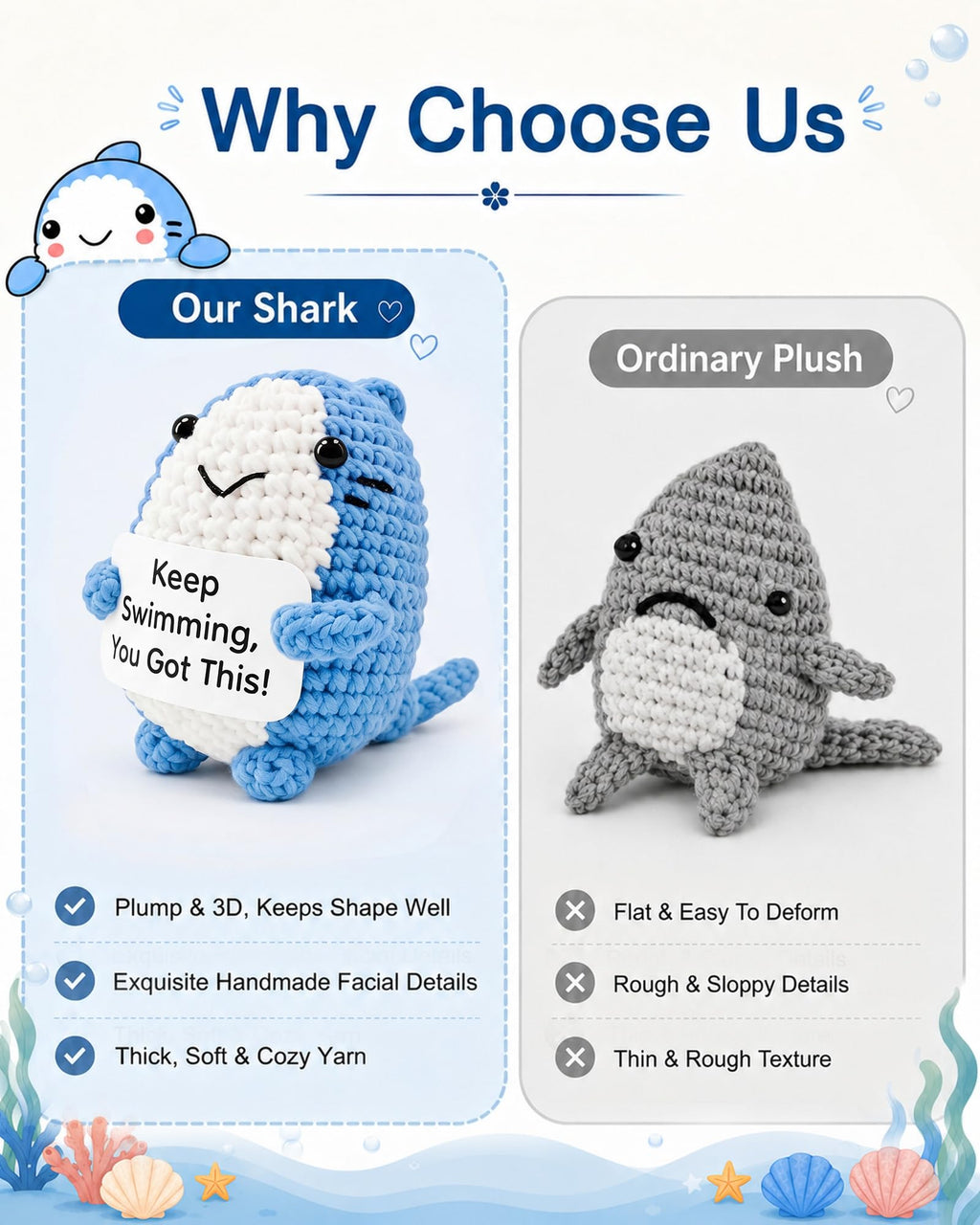 Grepacs Handmade Crochet Emotional Support Shark – Encouragement Gift for Graduation, Office Desk Decor, Birthday