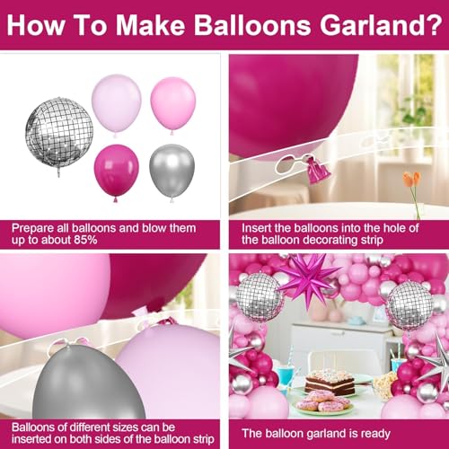 GRESATEK Hot Pink and Silver Balloon Arch Garland - 108 Piece Party Decor with Star Foil and Disco Balloons
