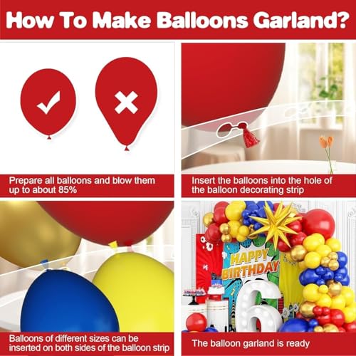GRESATEK Red Yellow Blue Balloon Garland Kit with Gold Accents for Carnival Circus Parties