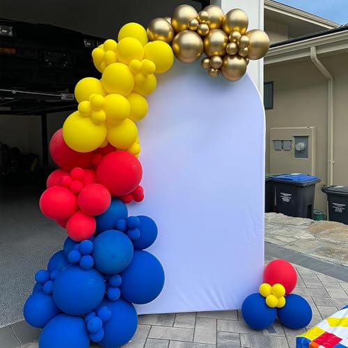 GRESATEK Red Yellow Blue Balloon Garland Kit with Gold Accents for Carnival Circus Parties