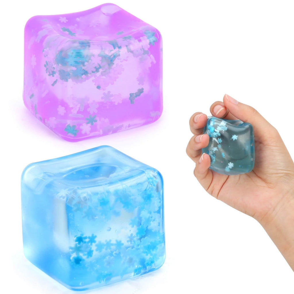 Gretex 2-Pack Squishy Ice Cube Stress Balls – Blue & Purple Sensory Fidget Toys for All Ages