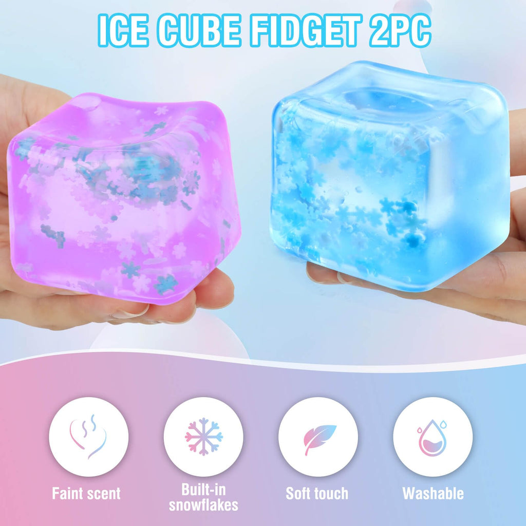 Gretex 2-Pack Squishy Ice Cube Stress Balls – Blue & Purple Sensory Fidget Toys for All Ages