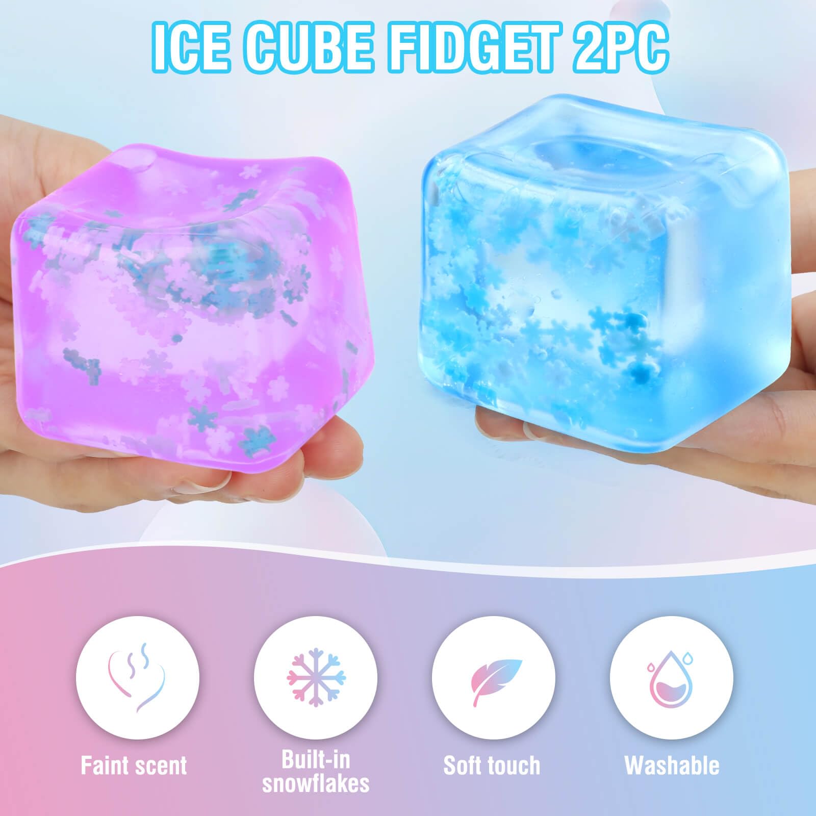 Gretex 2-Pack Squishy Ice Cube Stress Balls – Blue & Purple Sensory Fidget Toys for All Ages