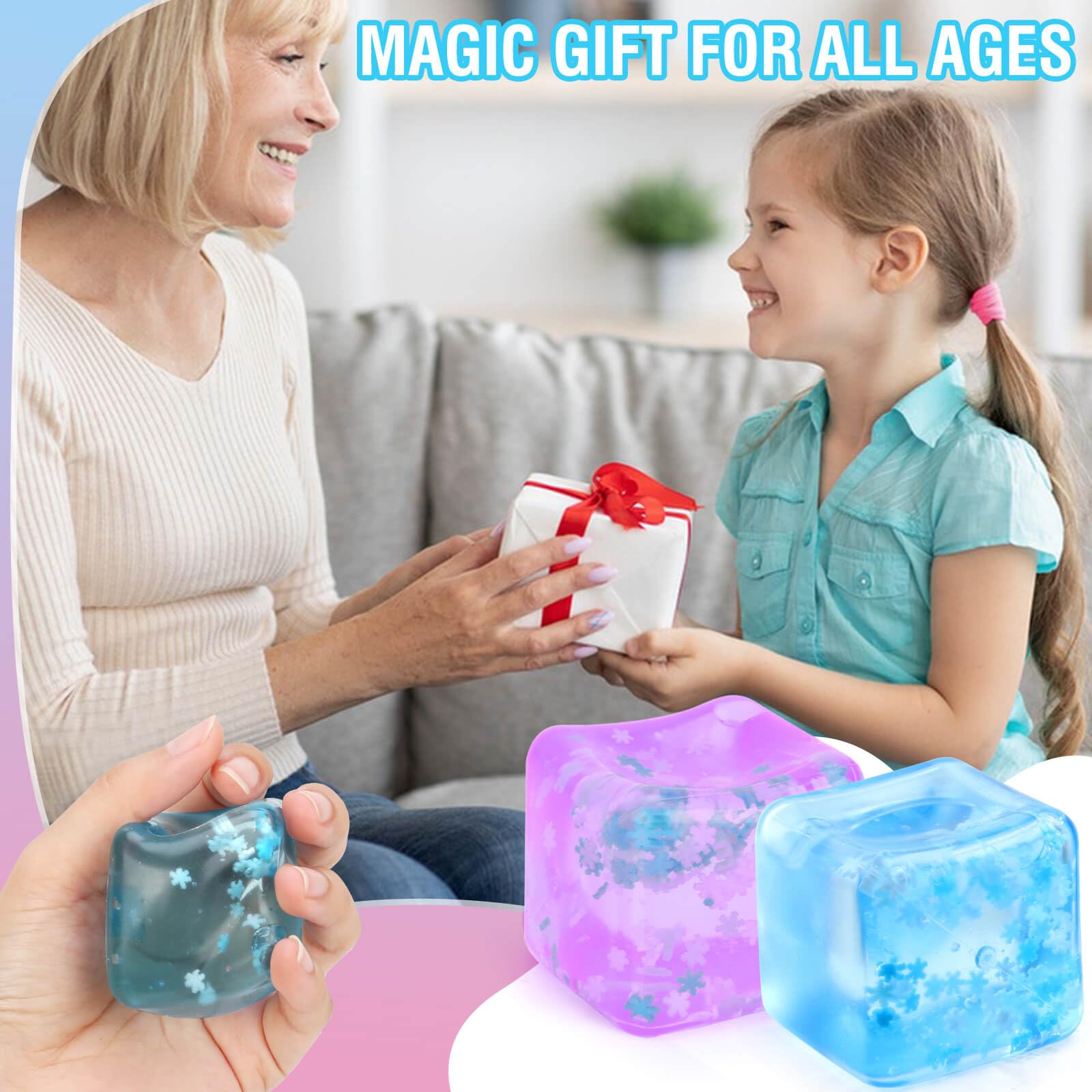 Gretex 2-Pack Squishy Ice Cube Stress Balls – Blue & Purple Sensory Fidget Toys for All Ages