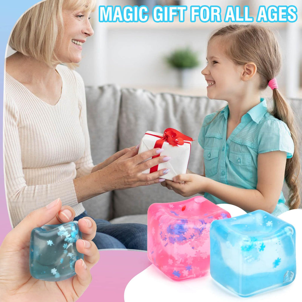 Gretex 2-Pack Squishy Stress Cubes – Soft Fidget Ice Cube Toys with Snowflakes & Fragrance for Kids, Teens, Adults