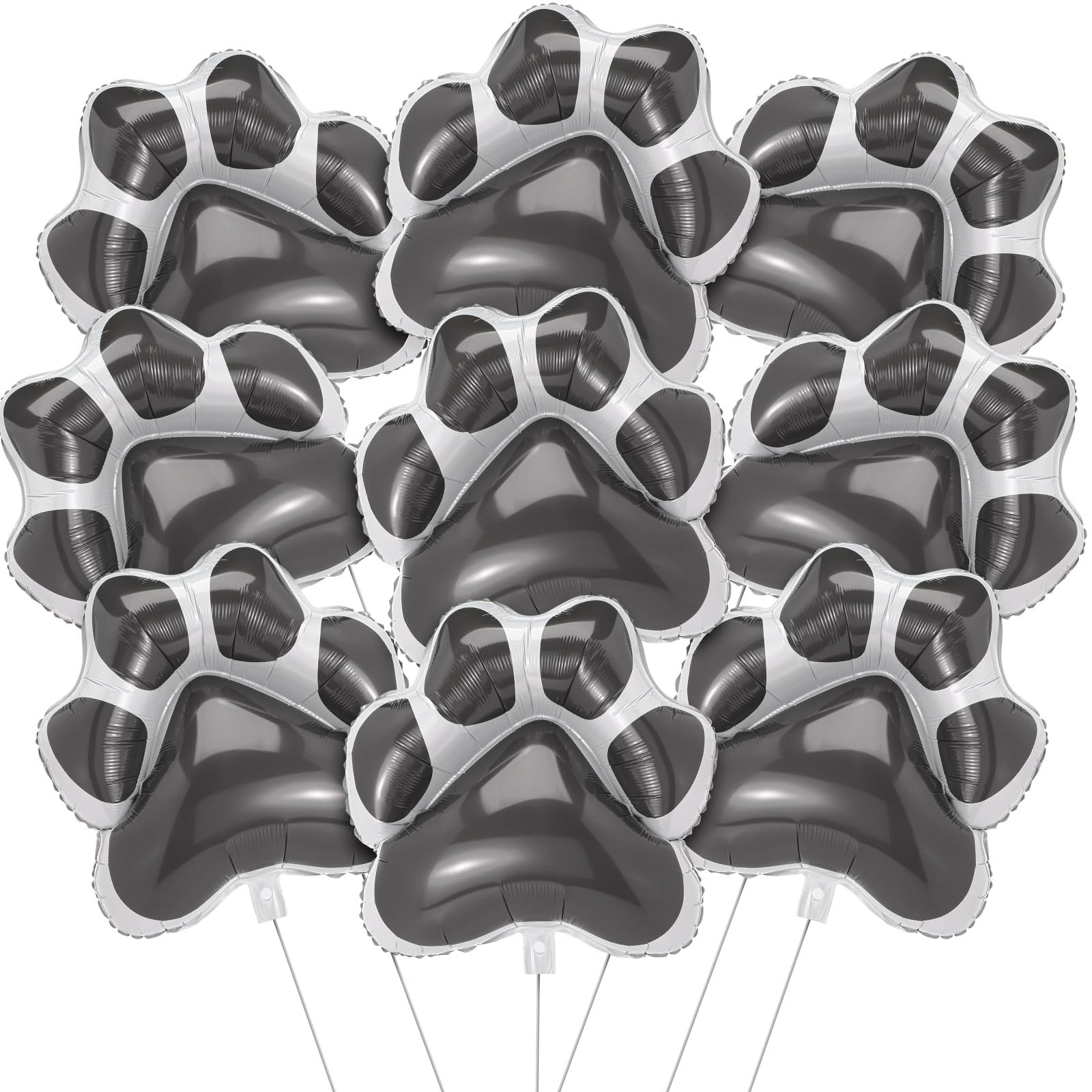 Grey Dog Paw Foil Balloons – 9 Pack, 28x26 Inches, Self-Sealing Aluminum Balloons for Puppy Birthday Parties