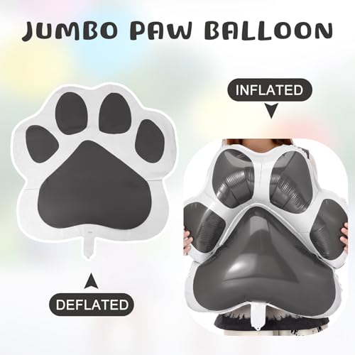 Grey Dog Paw Foil Balloons – 9 Pack, 28x26 Inches, Self-Sealing Aluminum Balloons for Puppy Birthday Parties