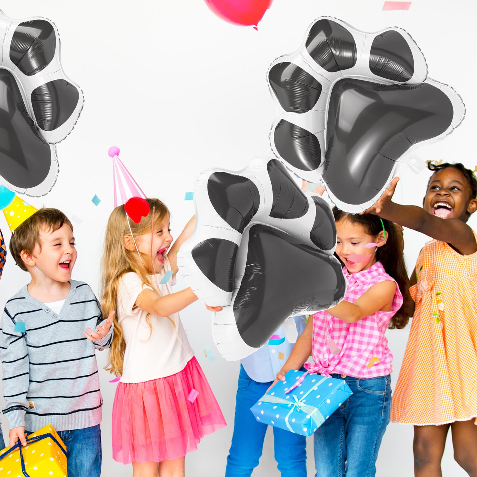 Grey Dog Paw Foil Balloons – 9 Pack, 28x26 Inches, Self-Sealing Aluminum Balloons for Puppy Birthday Parties