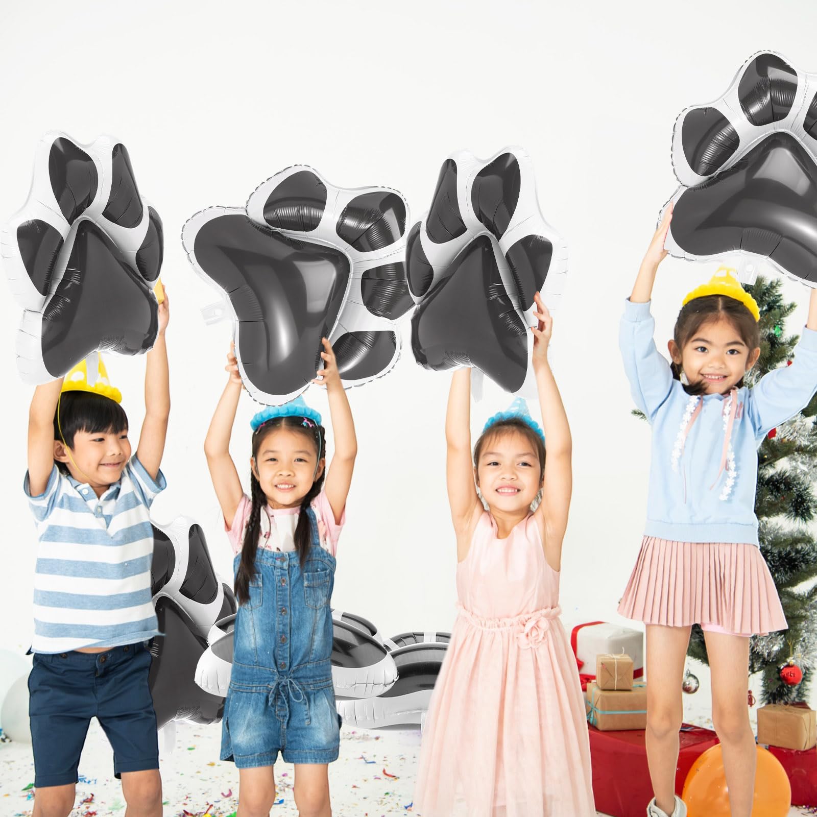 Grey Dog Paw Foil Balloons – 9 Pack, 28x26 Inches, Self-Sealing Aluminum Balloons for Puppy Birthday Parties