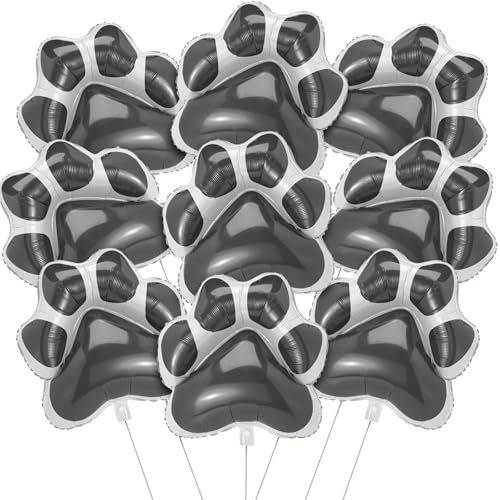 Grey Dog Paw Foil Balloons – 9 Pack, 28x26 Inches, Self-Sealing Aluminum Balloons for Puppy Birthday Parties