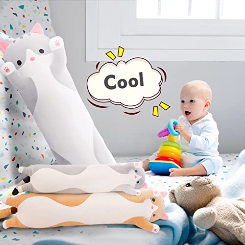 Grey Long Cat Plush Pillow - 19.6in Kawaii Kitten Stuffed Animal Body Pillow by NXNYNZ