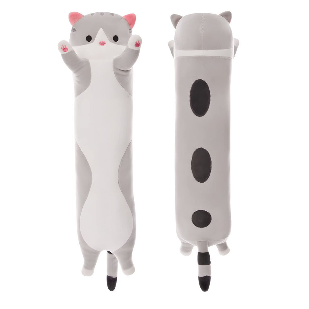 Grey Long Cat Plush Pillow - 19.6in Kawaii Kitten Stuffed Animal Body Pillow by NXNYNZ