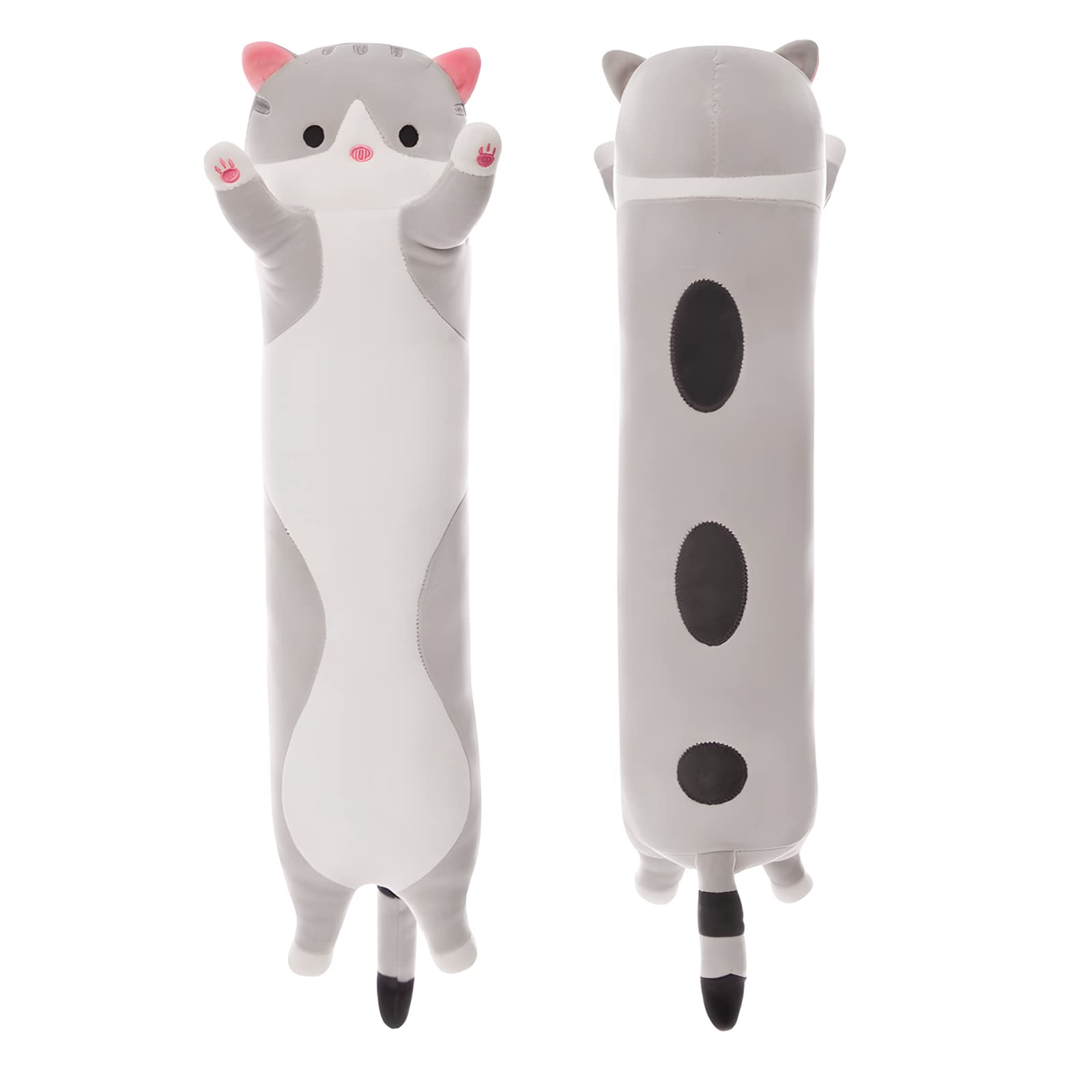 Grey Long Cat Plush Pillow - 19.6in Kawaii Kitten Stuffed Animal Body Pillow by NXNYNZ