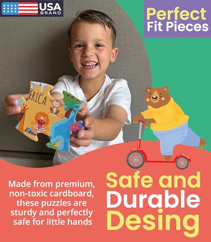 GROWONDER Floor Puzzle for Kids Ages 3-8 – 48 Piece Animals of the World with 2 Coloring Posters