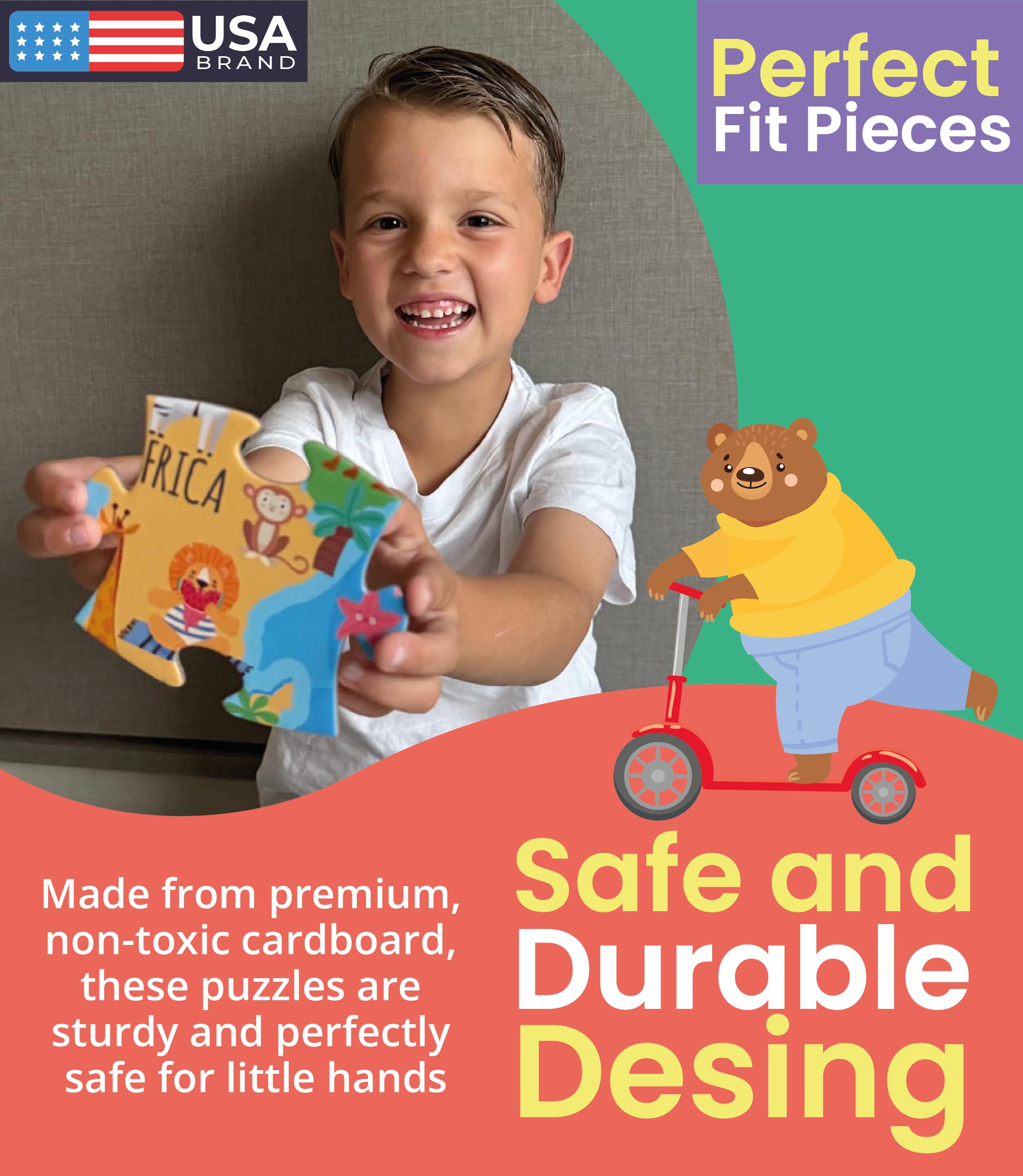 GROWONDER Floor Puzzle for Kids Ages 3-8 – 48 Piece Animals of the World with 2 Coloring Posters