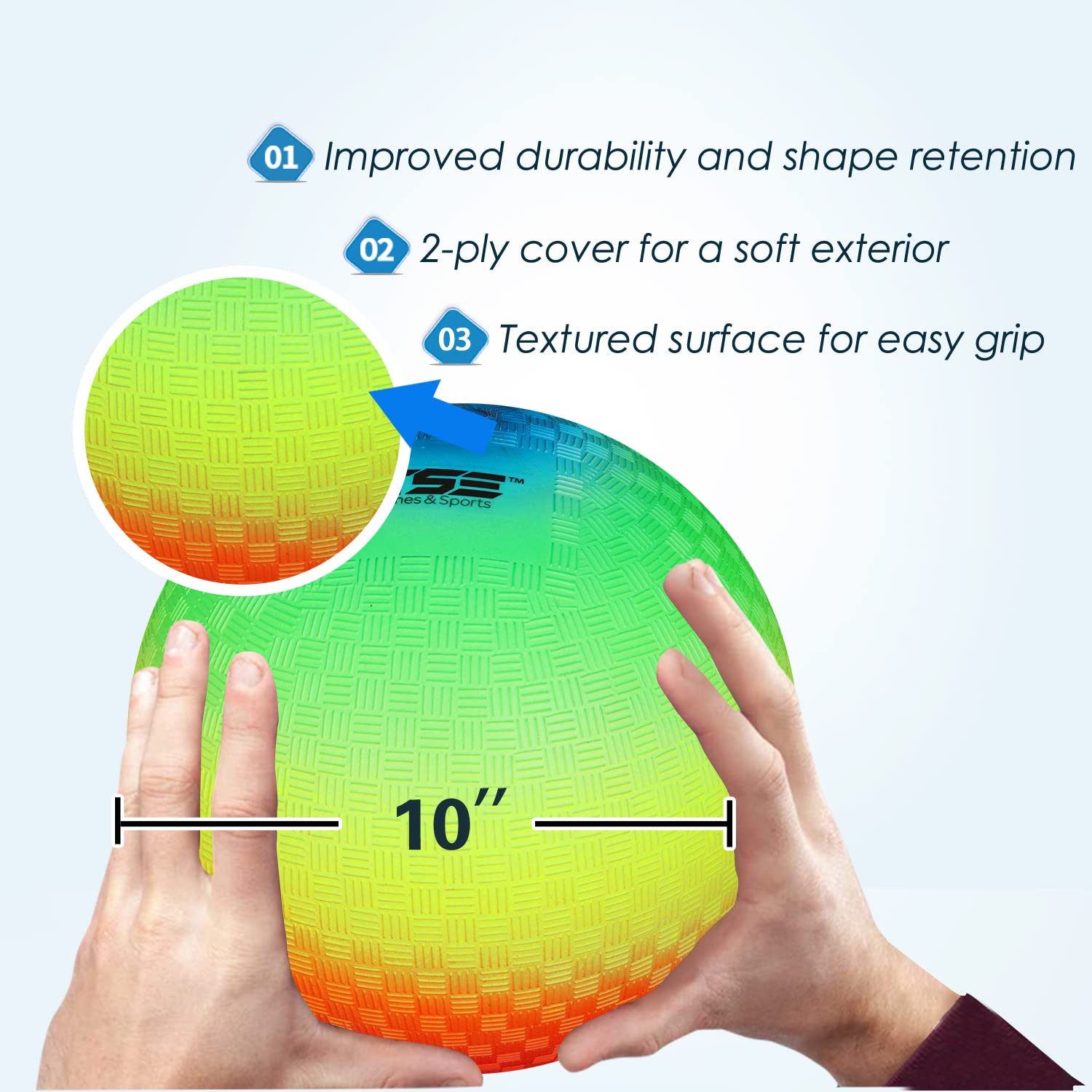 GSE 10" Rainbow Playground Ball: Inflatable, Soft Grip, Tear-Resistant for Kids & Adults