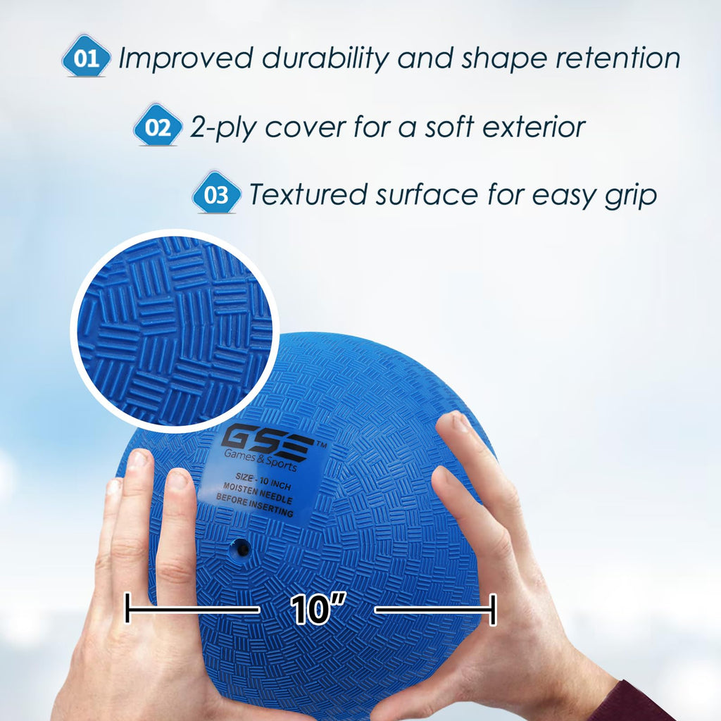 GSE Games & Sports Expert 10-Inch Blue Inflatable Playground Ball – Tear-Resistant PVC, Soft Grip, Safe for Kids & Adults