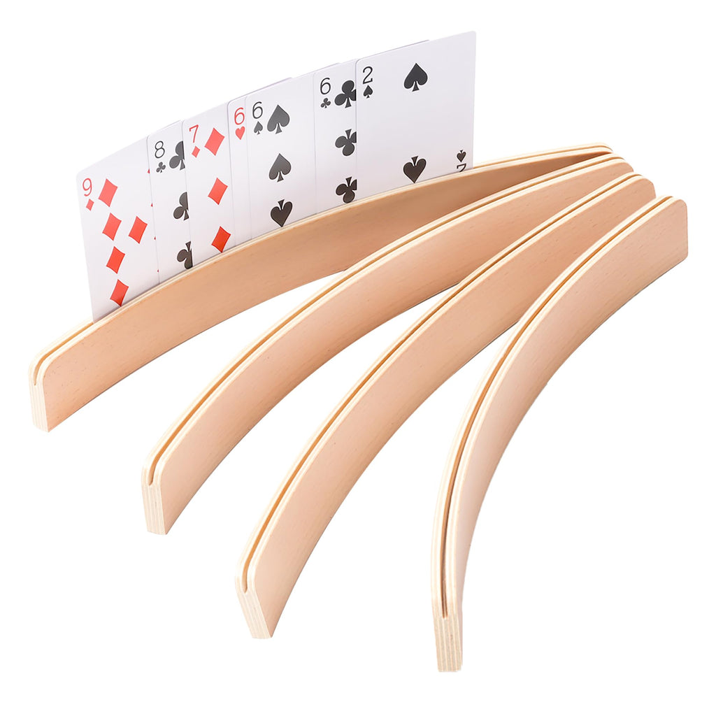 GSE Games & Sports Expert 4-Pack Wooden Card Holders – Curved 12.5-Inch Playing Card Racks for Bridge, Rummy, UNO & More