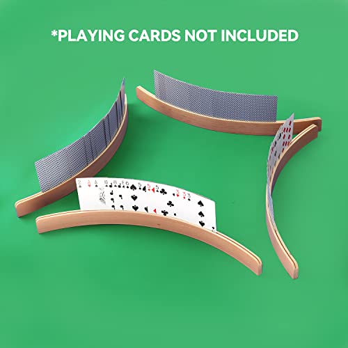 GSE Games & Sports Expert 4-Pack Wooden Card Holders – Curved 12.5-Inch Playing Card Racks for Bridge, Rummy, UNO & More