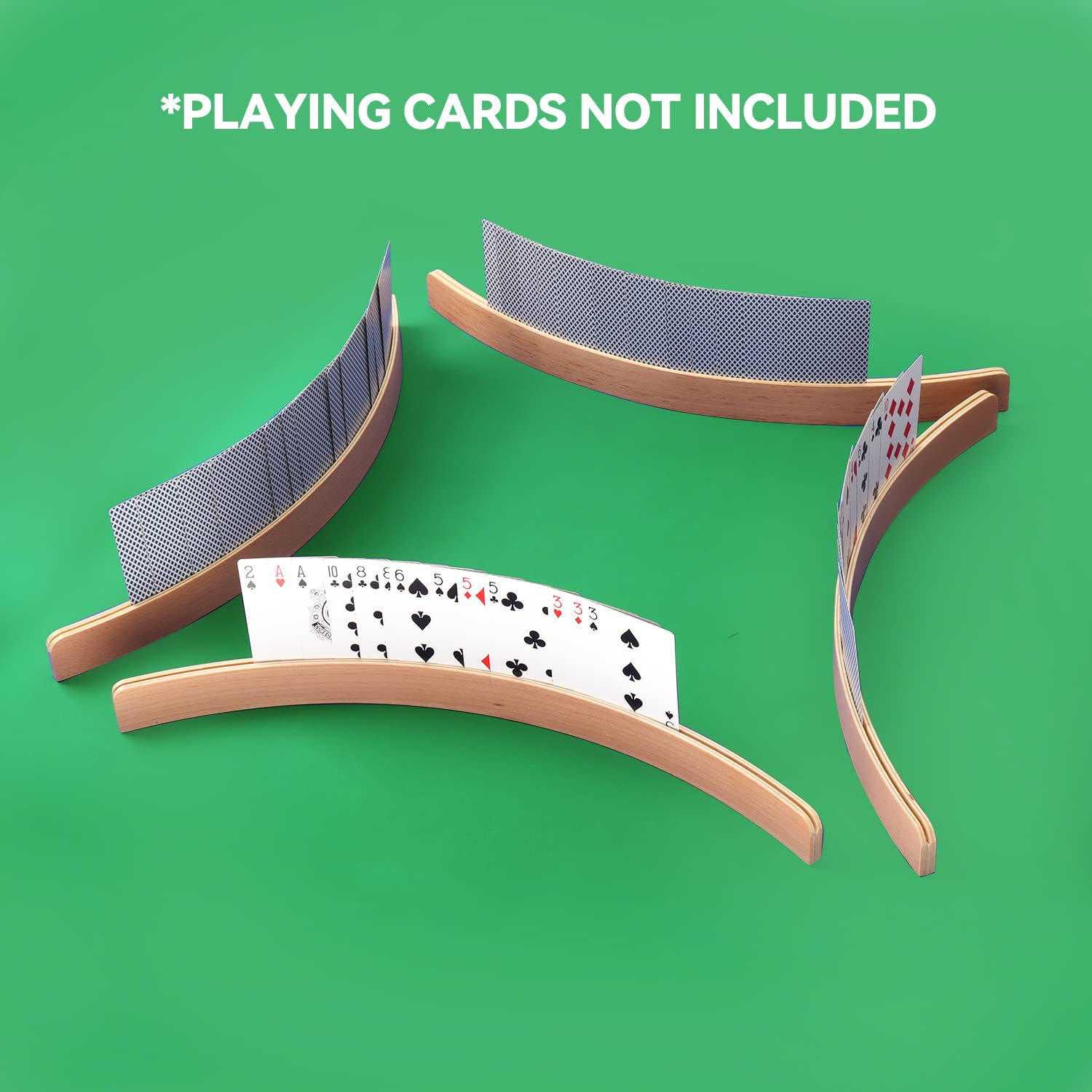 GSE Games & Sports Expert 4-Pack Wooden Card Holders – Curved 12.5-Inch Playing Card Racks for Bridge, Rummy, UNO & More