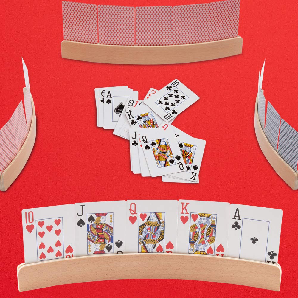 GSE Games & Sports Expert 4-Pack Wooden Card Holders – Curved 12.5-Inch Playing Card Racks for Bridge, Rummy, UNO & More