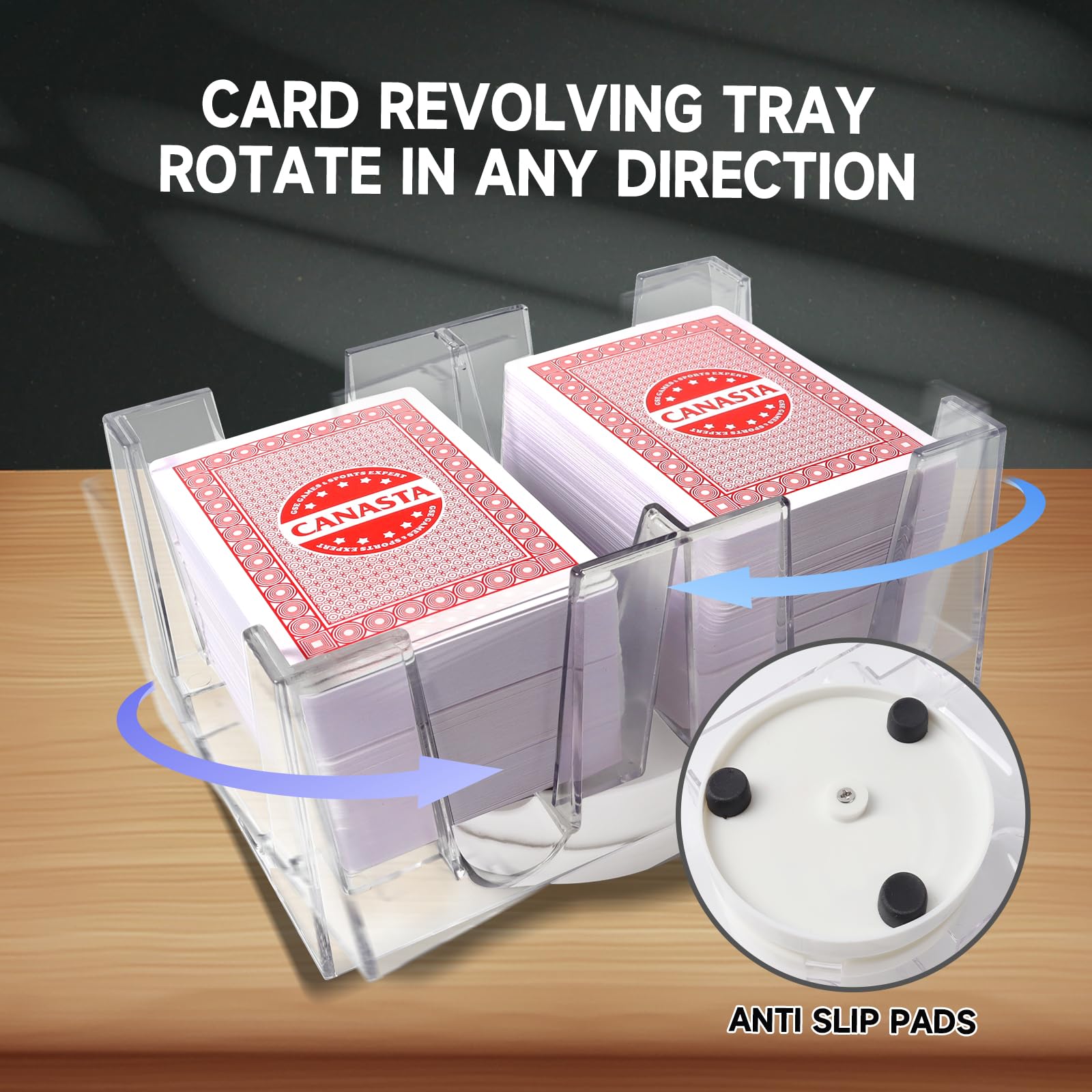 GSE Games & Sports Expert 6-Deck Revolving Canasta Card Tray – 360° Rotating Polycarbonate Holder