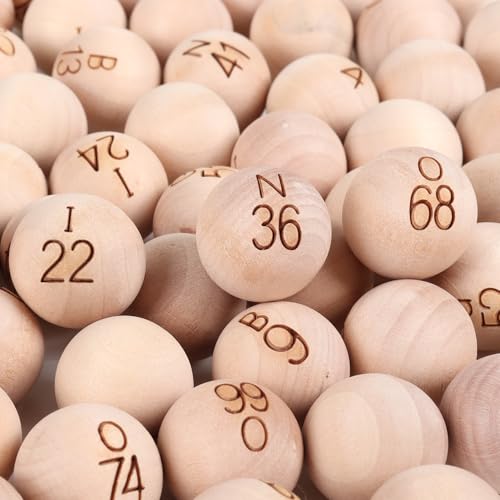 GSE Games & Sports Expert 7/8-Inch Solid Wood Bingo Balls – 75 Engraved Numbers Plus 2 Blanks