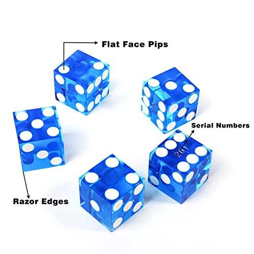 GSE Games & Sports Expert AAA Grade 19mm Vegas Style Craps Dice Set of 5 - Blue, Serialized, Razor Sharp Edges