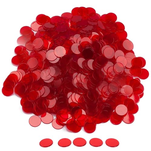 GSE Games & Sports Expert Red Bingo Chips – 1,000 Pieces 3/4-Inch Transparent Counting Chips