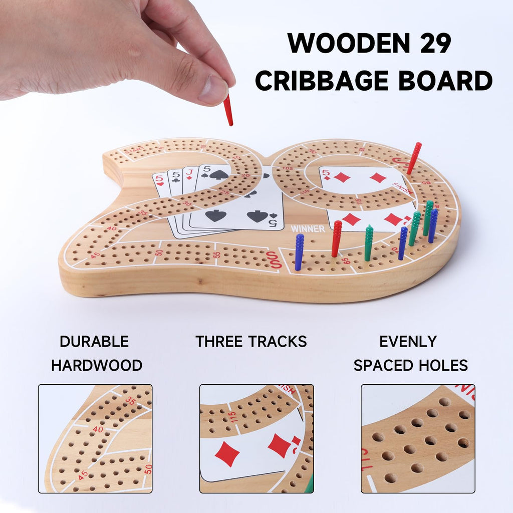 GSE Games & Sports Expert Wooden 3-Track 29 Cribbage Board – Classic Game for 2-3 Players