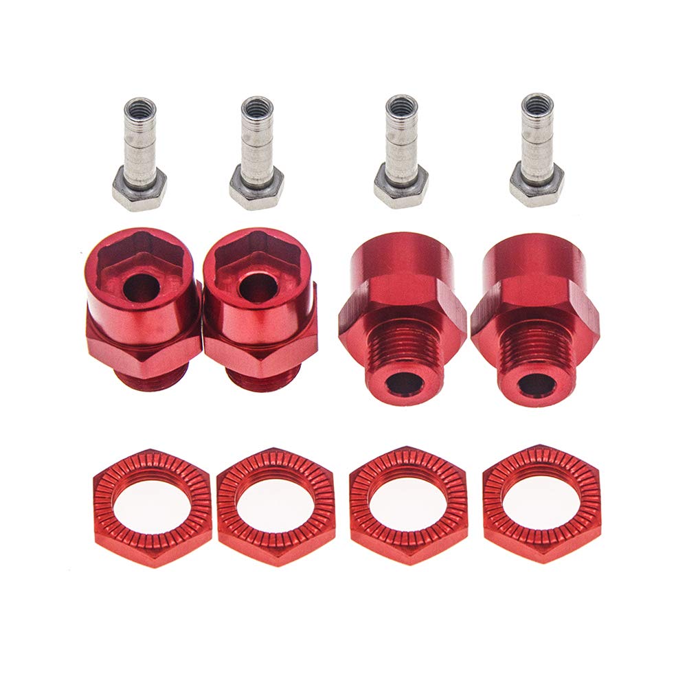 GTHELE 12mm to 17mm Wheel Hex Hub Adapter Conversion for 1/10 RC Cars (Red, 4 Pieces)