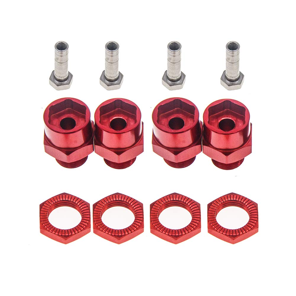 GTHELE 12mm to 17mm Wheel Hex Hub Adapter Conversion for 1/10 RC Cars (Red, 4 Pieces)