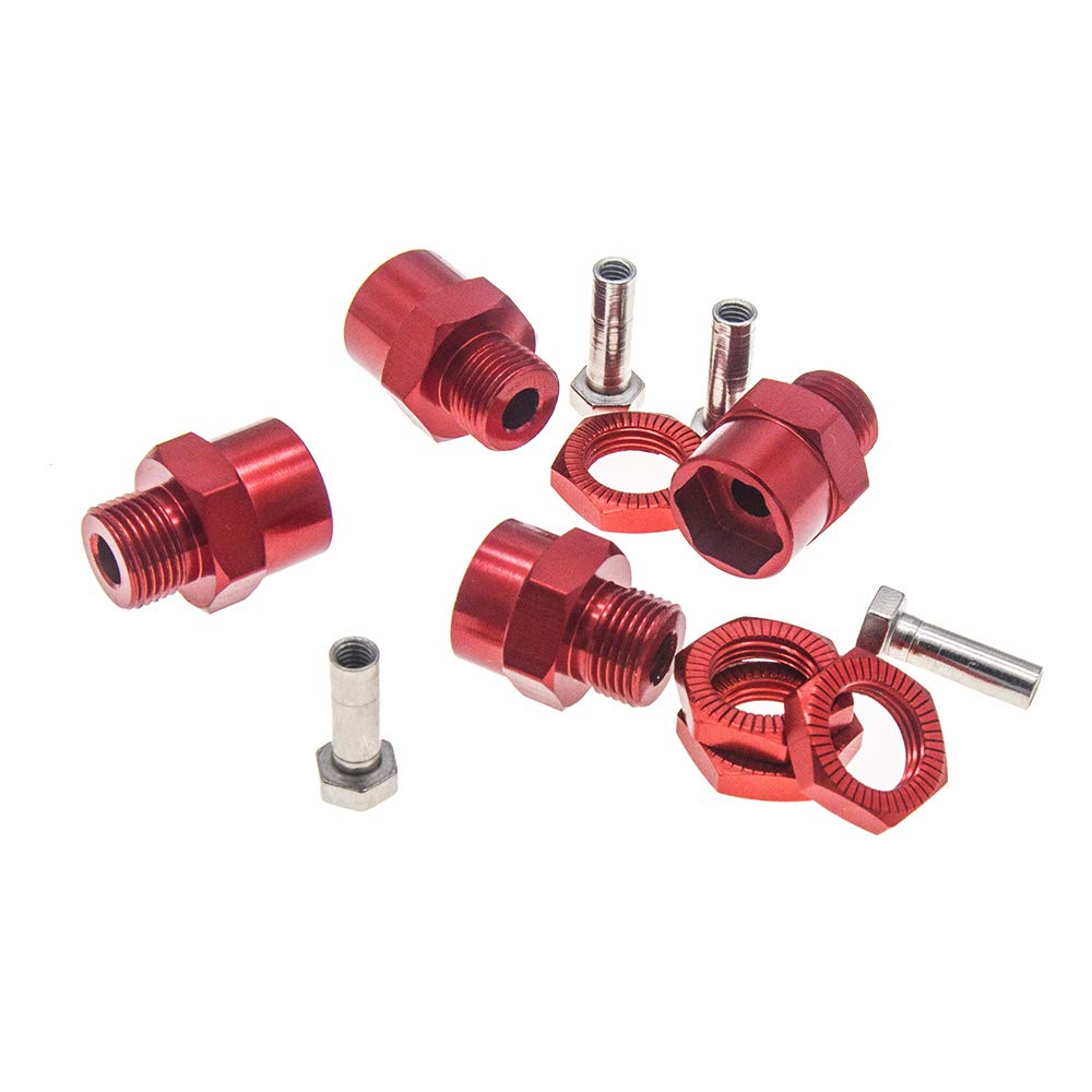 GTHELE 12mm to 17mm Wheel Hex Hub Adapter Conversion for 1/10 RC Cars (Red, 4 Pieces)