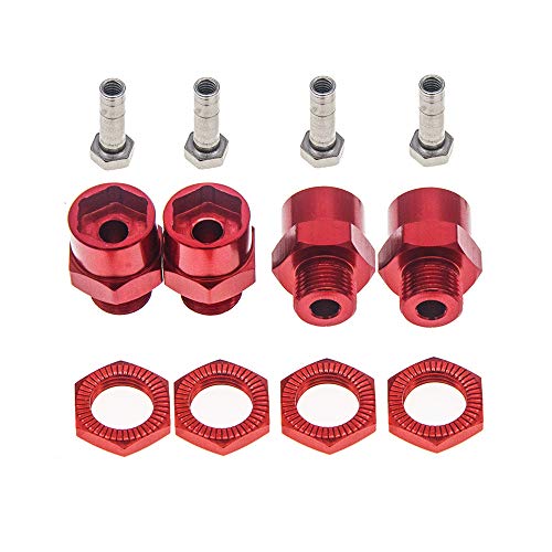GTHELE 12mm to 17mm Wheel Hex Hub Adapter Conversion for 1/10 RC Cars (Red, 4 Pieces)
