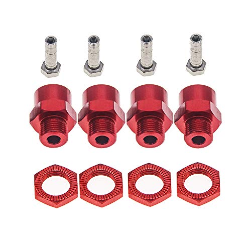 GTHELE 12mm to 17mm Wheel Hex Hub Adapter Conversion for 1/10 RC Cars (Red, 4 Pieces)