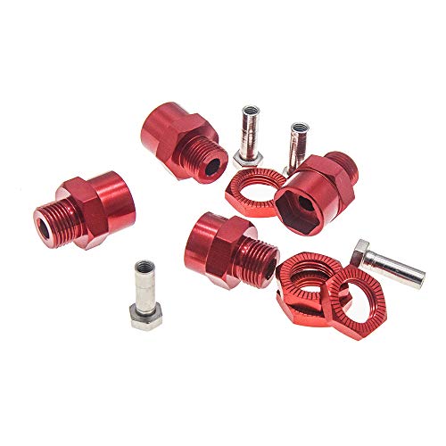 GTHELE 12mm to 17mm Wheel Hex Hub Adapter Conversion for 1/10 RC Cars (Red, 4 Pieces)