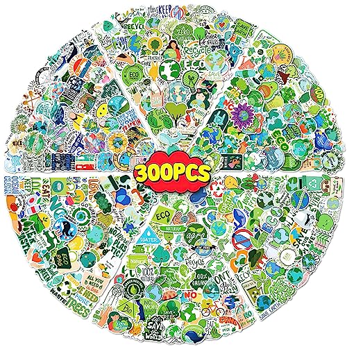 GTOTd 300 Pack Earth Day Vinyl Stickers - Waterproof Nature Decals for Laptops, Water Bottles, and More