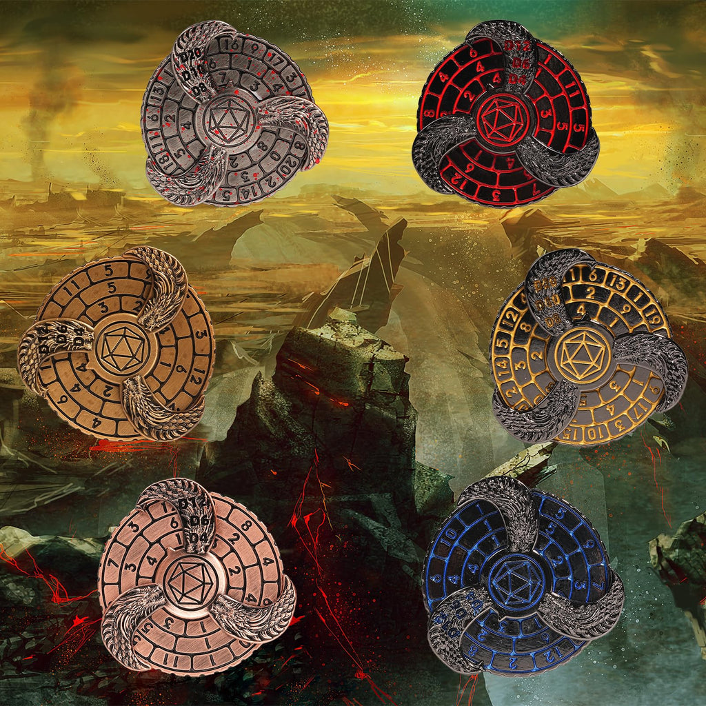 GU BEI TE Metal DND Spinner Dice Set – Fingertip Gyroscope with Dragon Carving, Includes D20 D10 D8 D12 D6 D4, Gift Box for RPG Games