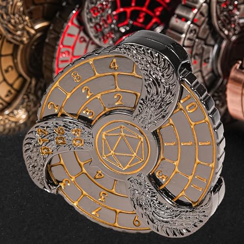 GU BEI TE Metal DND Spinner Dice Set – Fingertip Gyroscope with Dragon Carving, Includes D20 D10 D8 D12 D6 D4, Gift Box for RPG Games