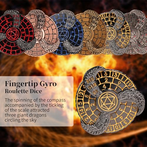 GU BEI TE Metal DND Spinner Dice Set – Fingertip Gyroscope with Dragon Carving, Includes D20 D10 D8 D12 D6 D4, Gift Box for RPG Games