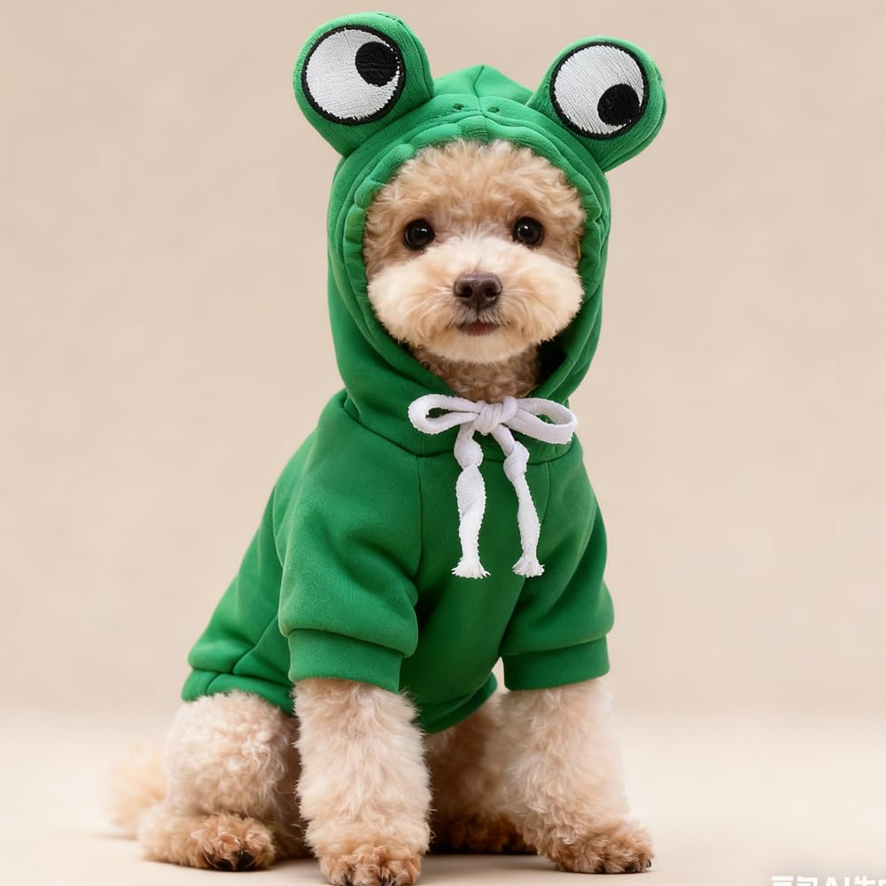 Guangte Dog Hoodie - Frog Shape Conjoined Costume, Warm Sweatshirt for Spring Autumn Winter, French Bulldog Poodle