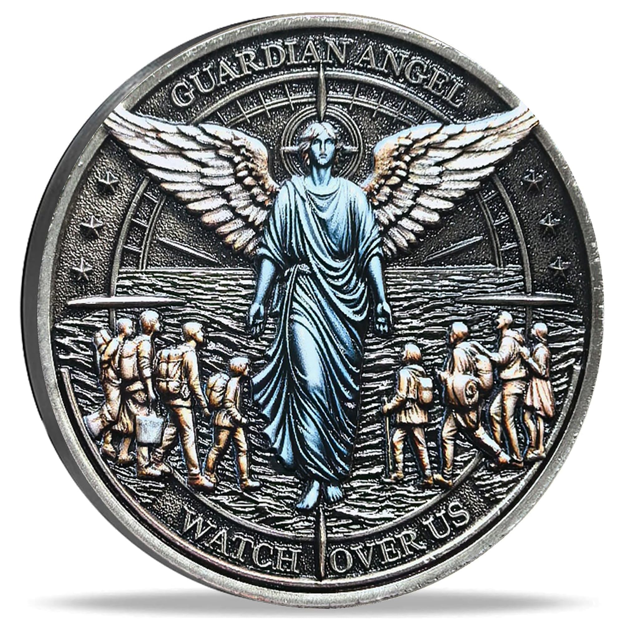 Guardian Angel Traveler's Prayer Challenge Coin – Silver Finish with Protective Case