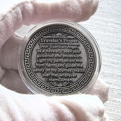 Guardian Angel Traveler's Prayer Challenge Coin – Silver Finish with Protective Case