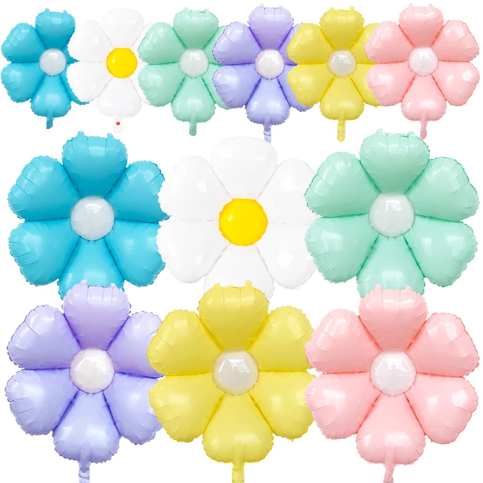 GuassLee 12-Pack Colorful Daisy Foil Balloons - 28" and 15.7" Flower Balloons for Groovy Party Decor