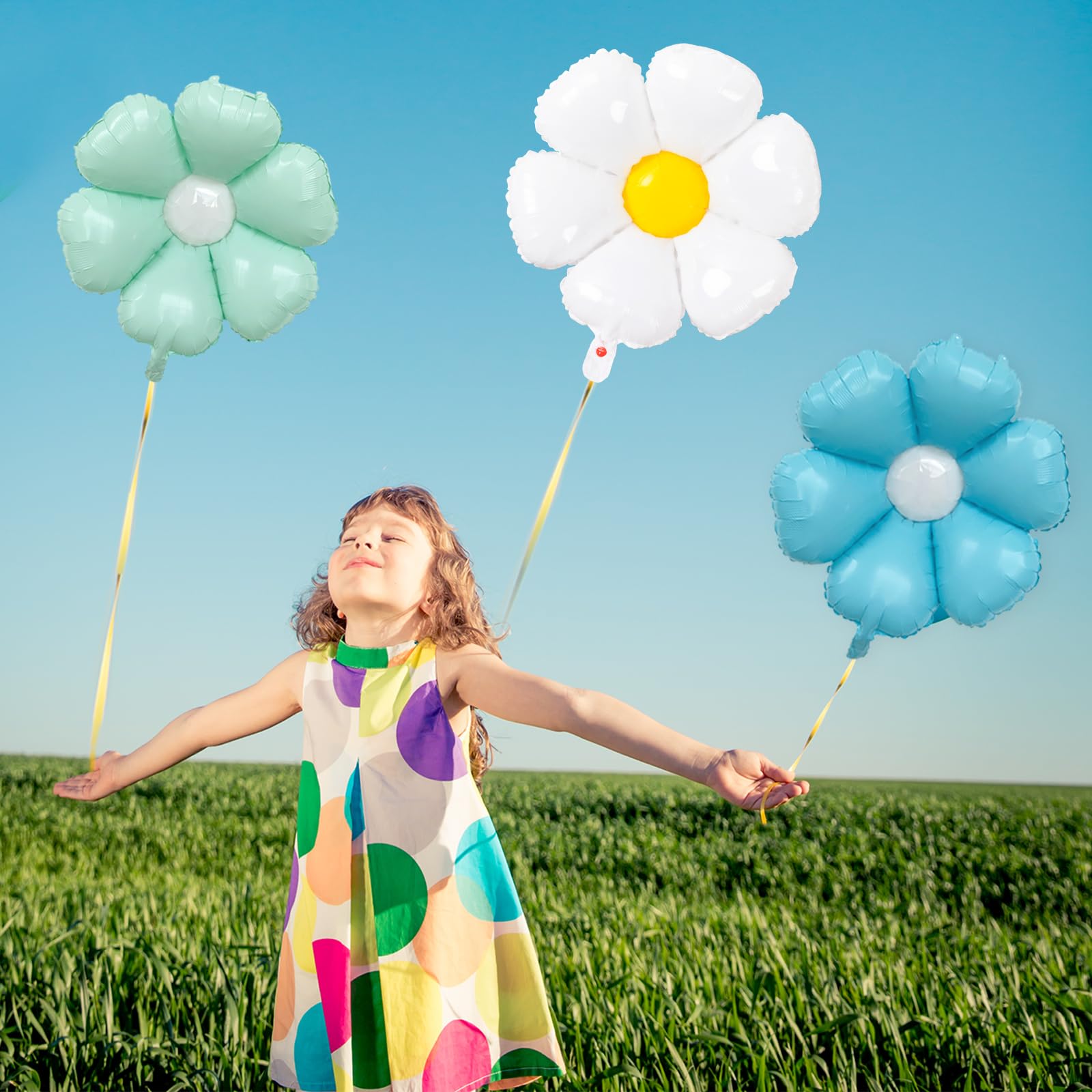 GuassLee 12-Pack Colorful Daisy Foil Balloons - 28" and 15.7" Flower Balloons for Groovy Party Decor