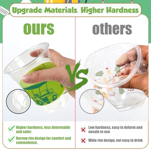 GuassLee 50-Pack Clear Plastic Golf Party Cups – 12oz Disposable Cups with Golf Ball, Bag & Cart Designs for Birthday, Bachelor & Masters Themed Events