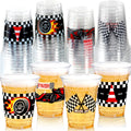 GuassLee 50 Race Car Birthday Party Cups - 12oz Plastic Cups with Checkered Flag and Racing Patterns for Boys' Birthday Party Supplies