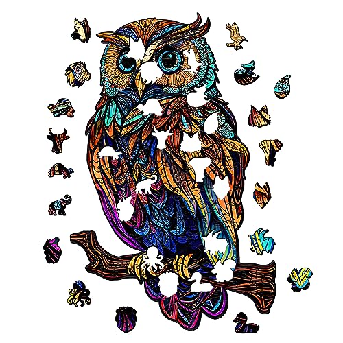 GuDoQi Wooden Owl Puzzle – 150 Piece Unique Shape Animal Jigsaw for Adults